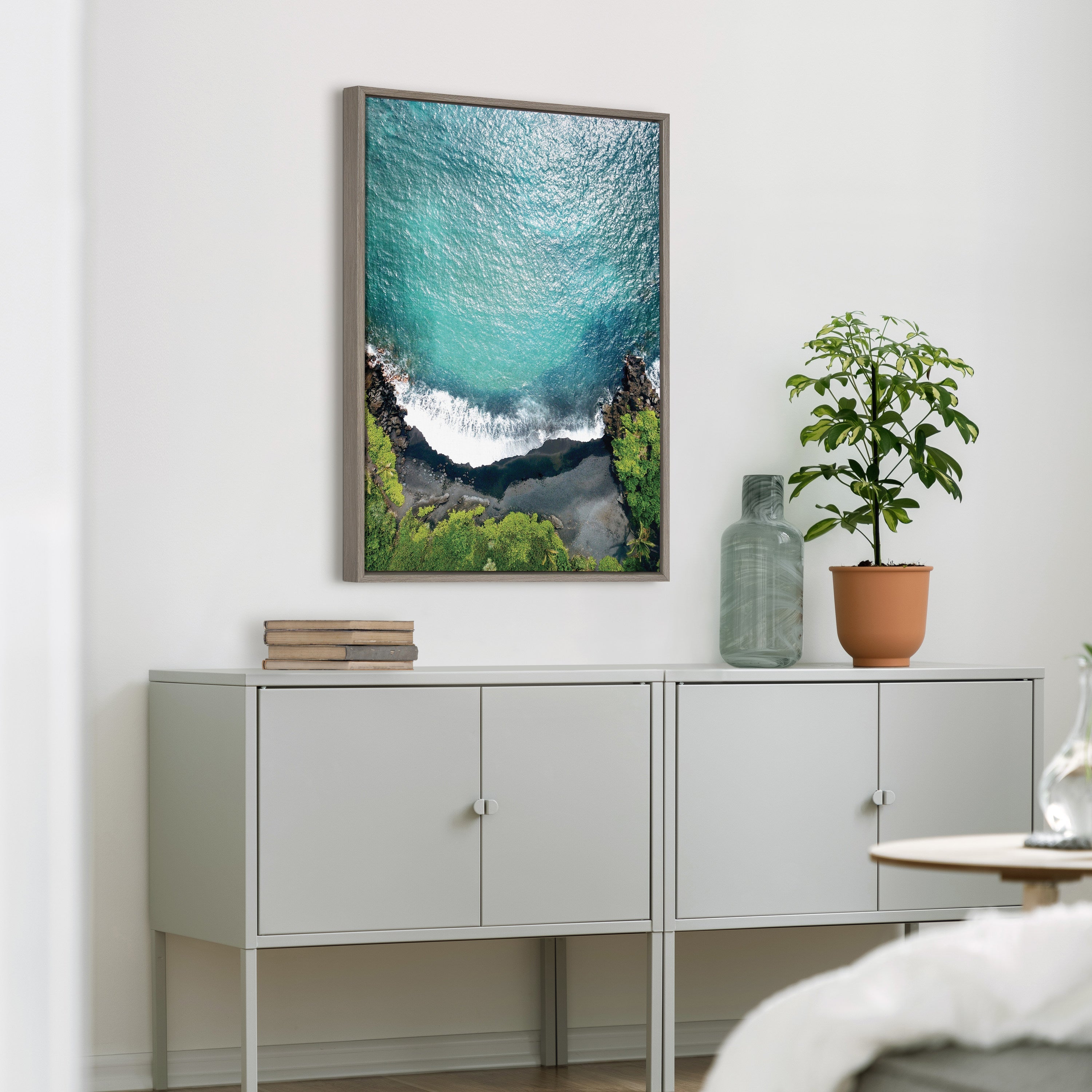 Sylvie Maui Black Sand Beach 1 Framed Canvas by Rachel Bolgov