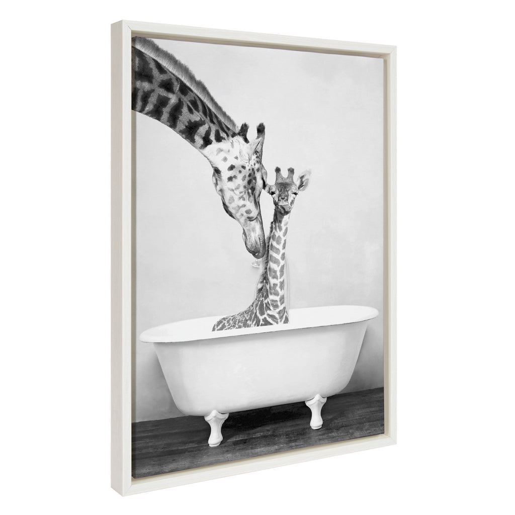 Sylvie Giraffe In Tub Framed Canvas by Amy Peterson Art Studio
