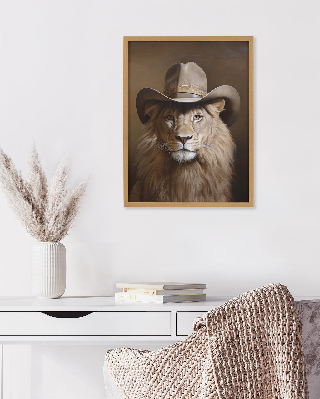 Gallery Lion Wearing a Western Cowboy Hat Print by The Creative Bunch Studio