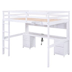 Loft Bed With Desk, Cabinets, Drawers, Charging Station And Bedside Tray