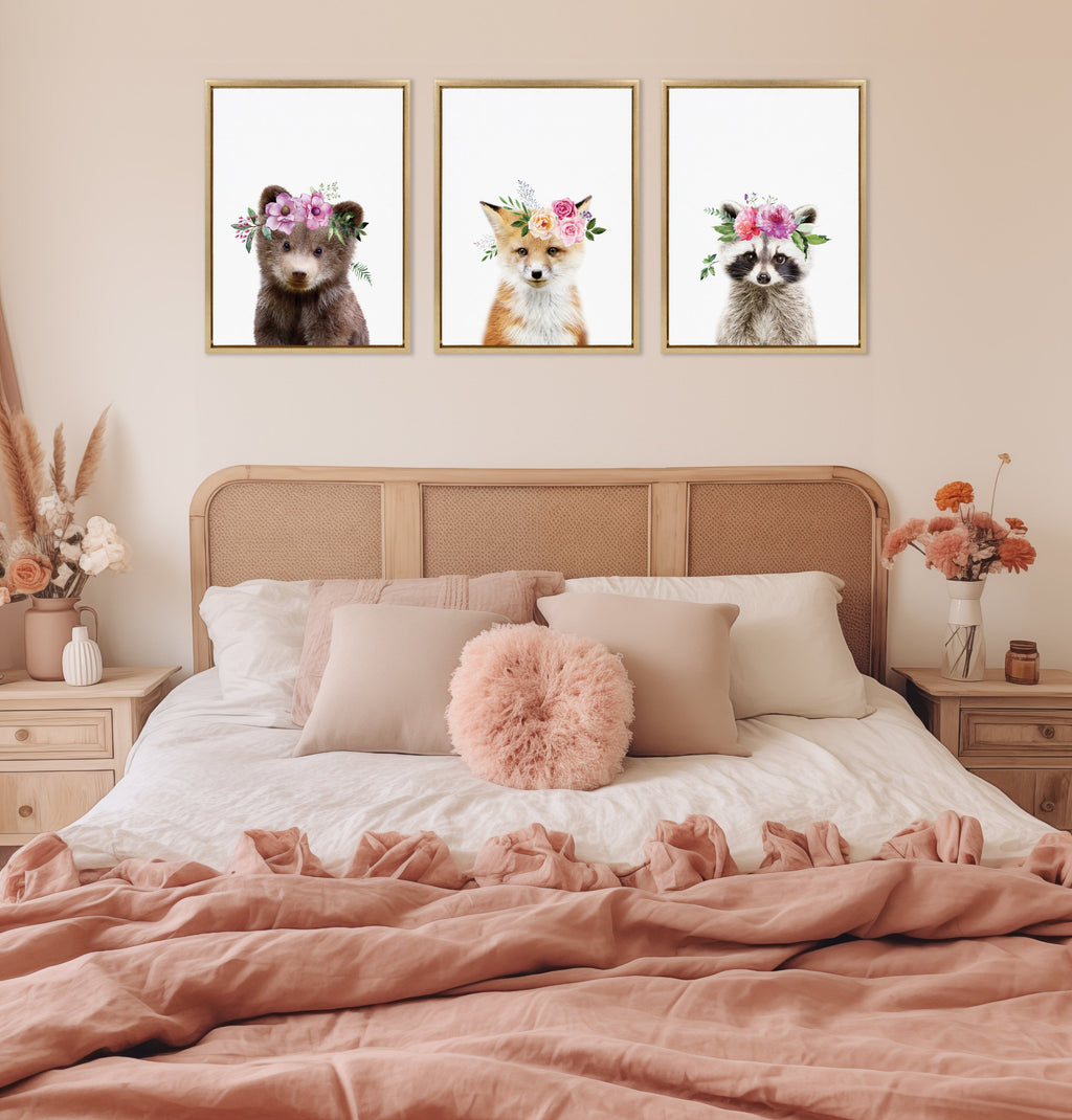 Sylvie Flower Crown Fox Framed Canvas by Amy Peterson Art Studio