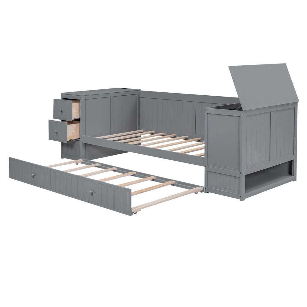 Daybed With Storage Arms, Trundle And Charging Station
