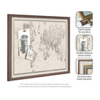 Framed Fabric Pinboard Vintage Black and White Linen World Map Wall Organization
