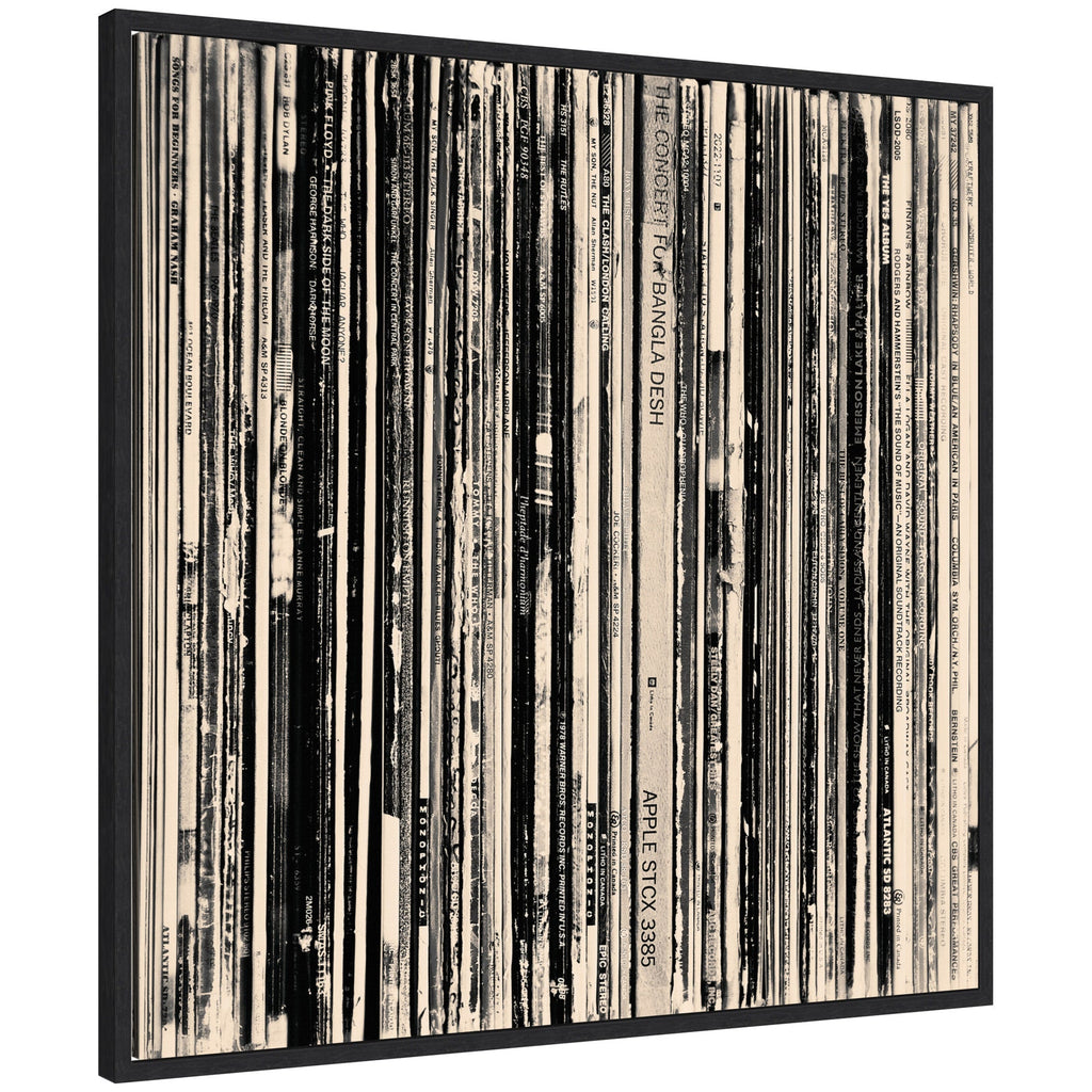 33 RPM Black and White Square by Robert Cadloff Framed Canvas Wall Art Print