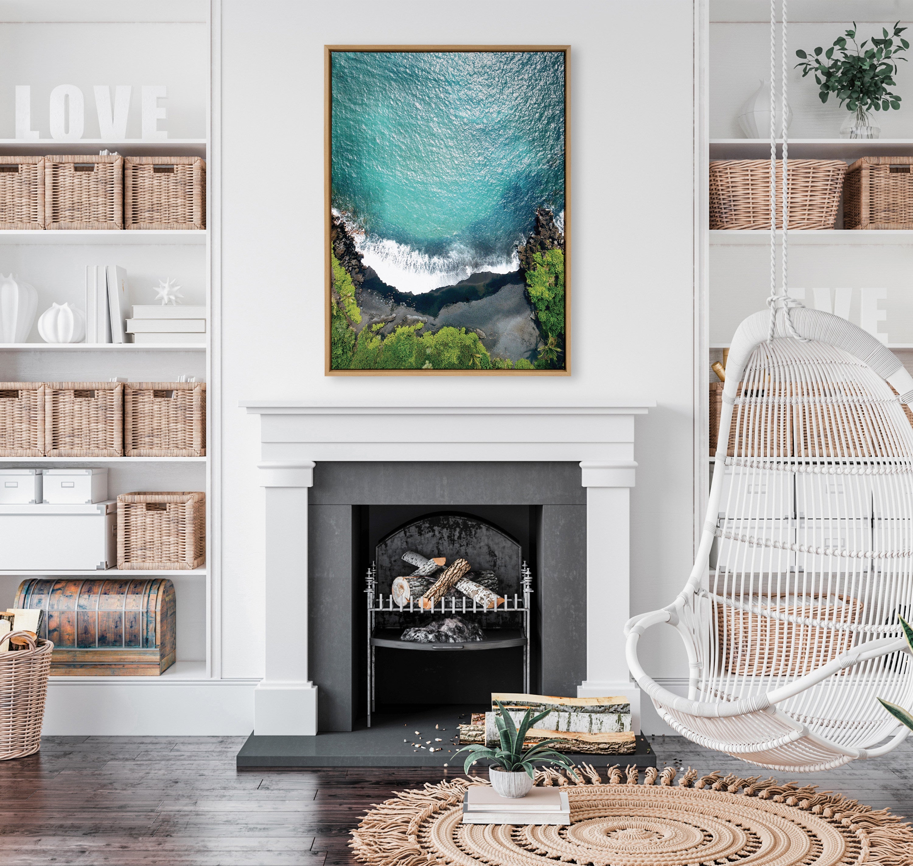 Sylvie Maui Black Sand Beach 1 Framed Canvas by Rachel Bolgov