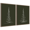 Sylvie Minimalist Evergreen Trees Sketch - 2 Piece Framed Canvas Art Set by The Creative Bunch Studio
