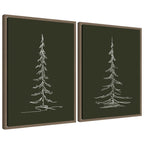Sylvie Minimalist Evergreen Trees Sketch - 2 Piece Framed Canvas Art Set by The Creative Bunch Studio