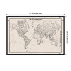 Framed Fabric Pinboard Vintage Black and White Linen World Map Wall Organization