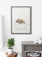 Blake Baby Elephant Bath Time with Rubber Ducky Framed Printed Glass by Amy Peterson Art Studio