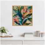 Sylvie Colorful Tropic Botanical Abstract Neutral Linen Framed Canvas by The Creative Bunch Studio
