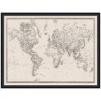 Framed Fabric Pinboard Vintage Black and White Linen World Map Wall Organization
