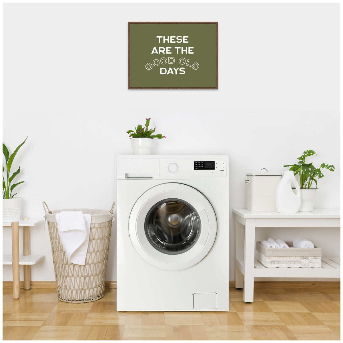 These Are the Good Old Days Retro Poster, Stamped Lettering Sage Green Wall Art Dopamine Decor by Lucky Guava Framed Canvas Wall Art Print