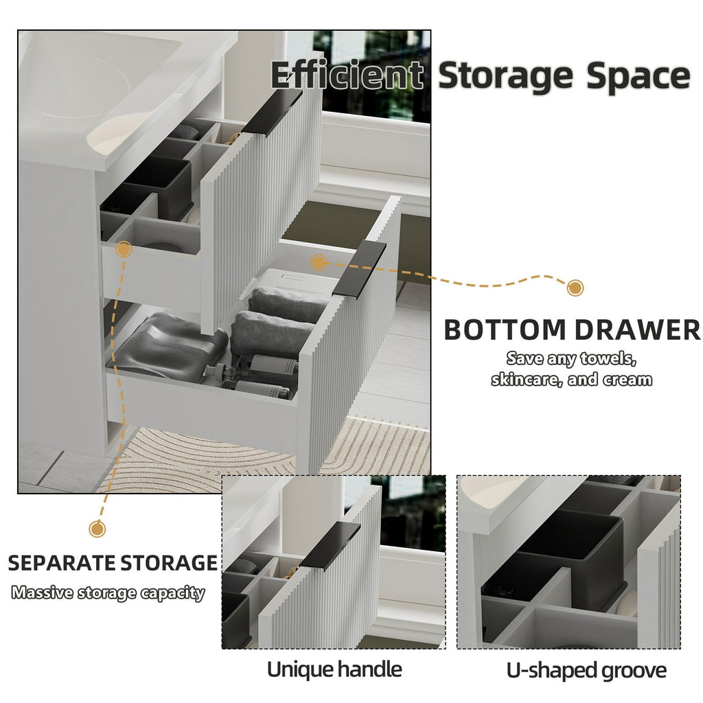 Modern Wall Mounted Floating Bathroom Vanity With Sink And Drawers