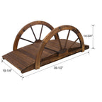 Wooden Garden Bridge Arc Footbridge With Half Wheel Railings Solid Fi - Brown