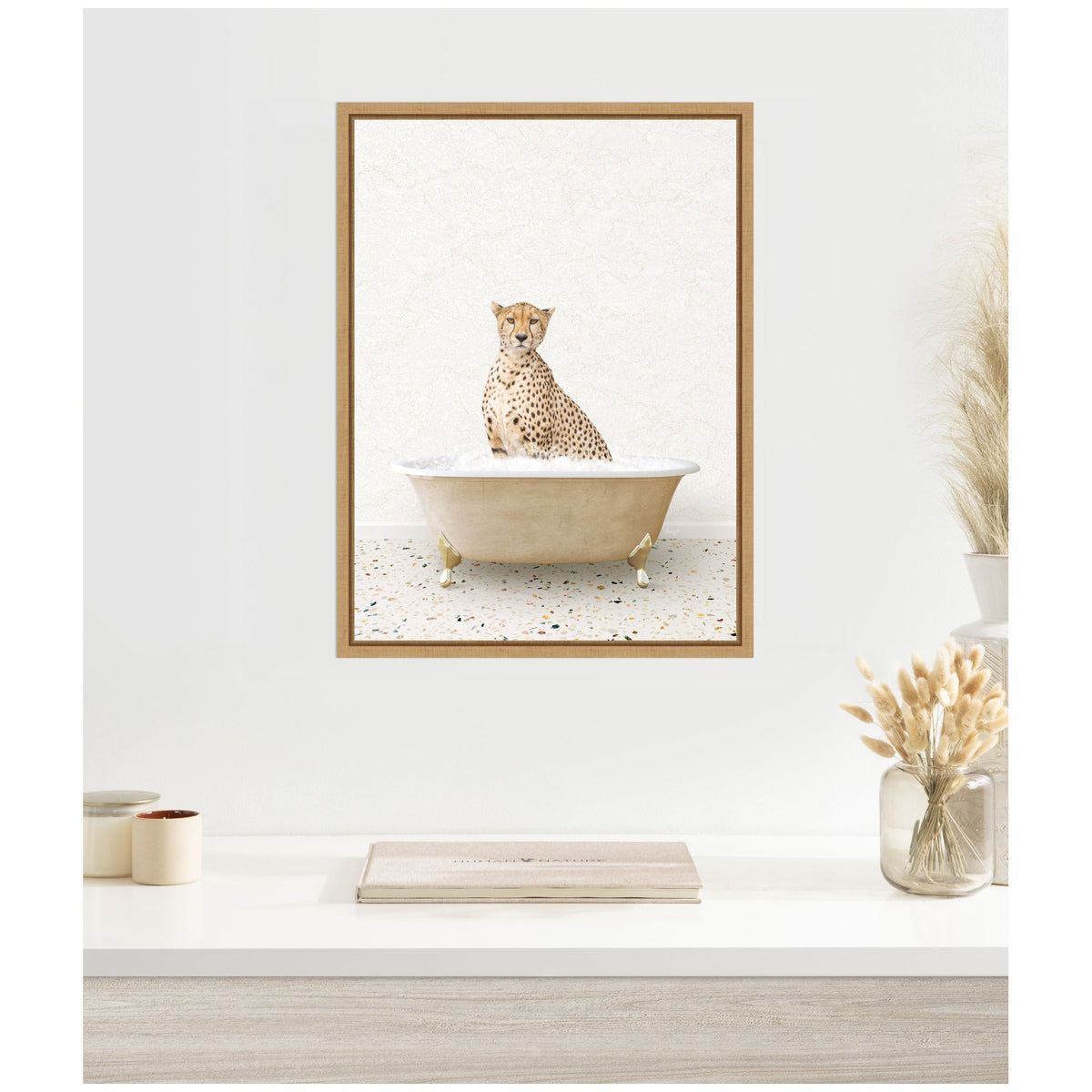 Sylvie Cheetah in Terrazzo Bathtub Framed Canvas by Amy Peterson