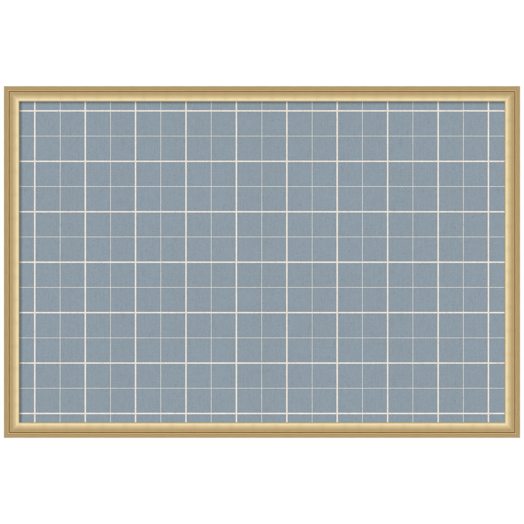 Framed Fabric Pinboard Light Blue Plaid Wall Organization
