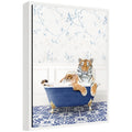 Sylvie Tiger in Eclectic Blue Bathtub Framed Canvas by Amy Peterson