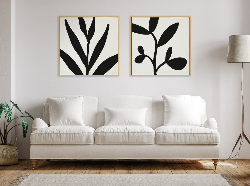 Sylvie Modern Botanical Neutral Abstract 1 Framed Canvas by The Creative Bunch Studio