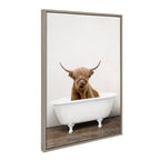 Sylvie Highland Cow in Tub Color Framed Canvas by Amy Peterson Art Studio