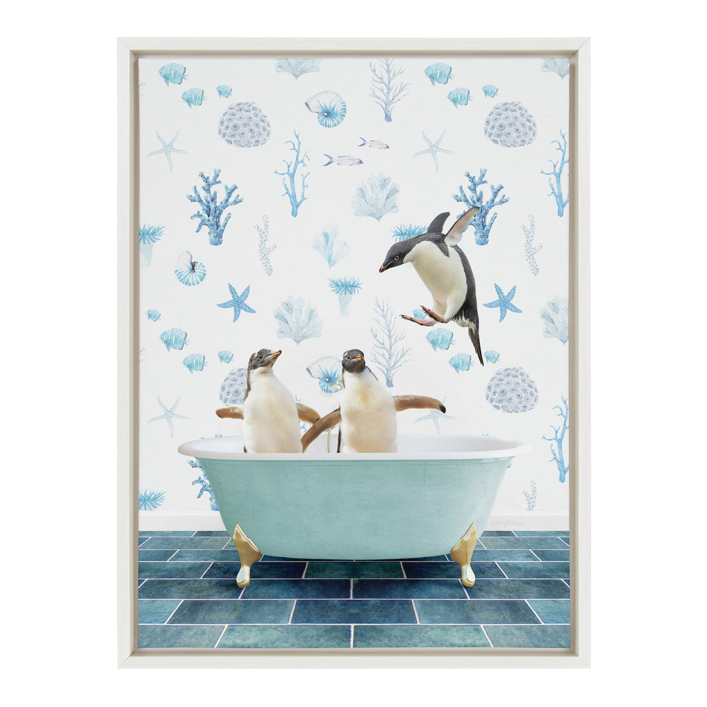 Sylvie Penguins In Under the Sea Bath Framed Canvas by Amy Peterson Art Studio