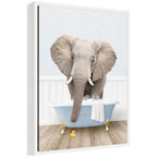 Sylvie Elephant Front in Cottage Blue Bathtub Framed Canvas by Amy Peterson