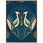 Sylvie Art Deco Herons Blue Framed Canvas by Carey Copeland