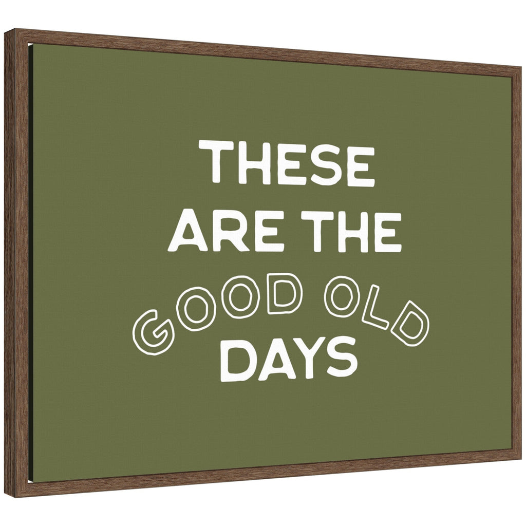 These Are the Good Old Days Retro Poster, Stamped Lettering Sage Green Wall Art Dopamine Decor by Lucky Guava Framed Canvas Wall Art Print
