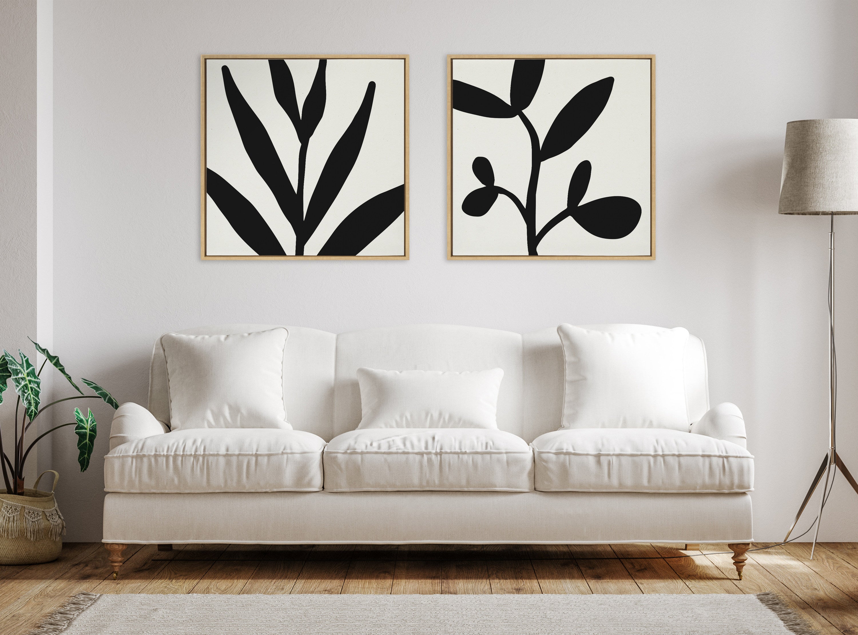 Sylvie Modern Botanical Neutral Abstract 2 Framed Canvas by The Creative Bunch Studio