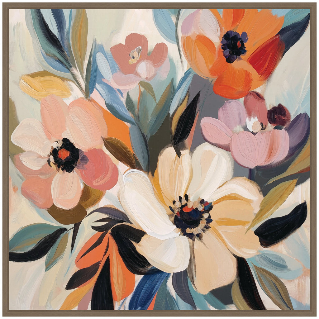 Sylvie Garden Bloom Abstract Bouquet I Framed Canvas by The Creative Bunch Studio