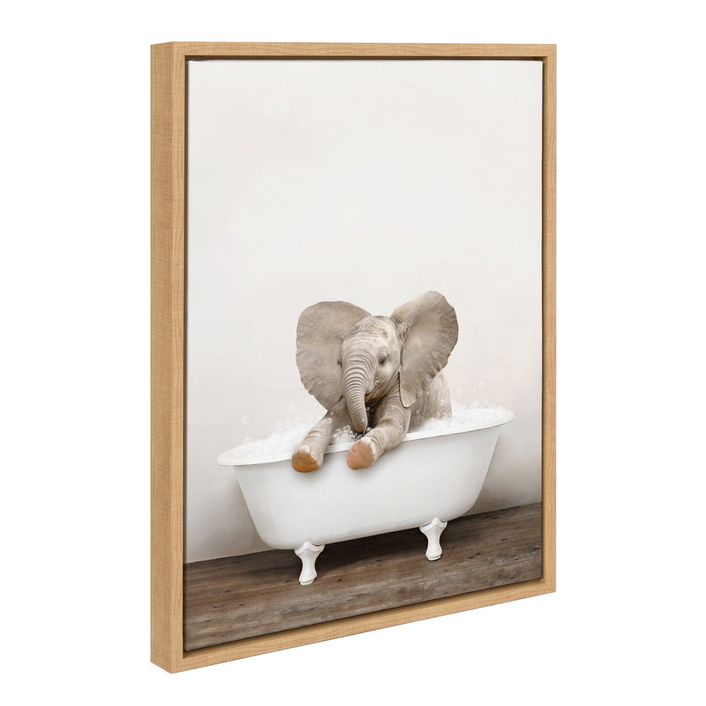 Sylvie Baby Elephant No 6 in Rustic Bath Framed Canvas by Amy Peterson Art Studio