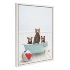 Sylvie Three Bear Cubs In Beach House Bath Framed Canvas by Amy Peterson