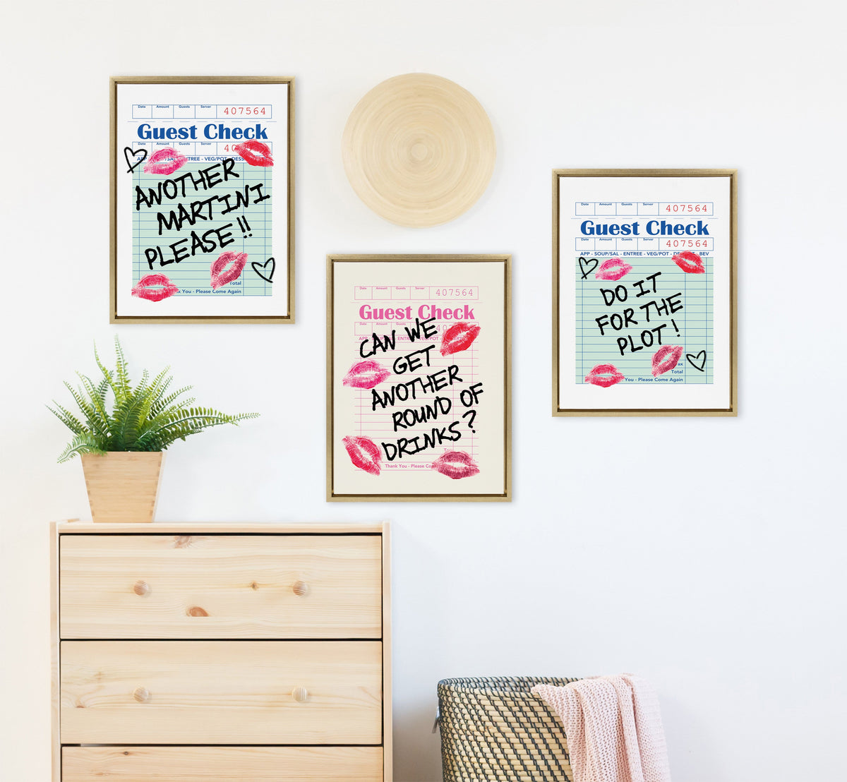 Sylvie Another Round Guest Check Framed Canvas by Alli Standefer