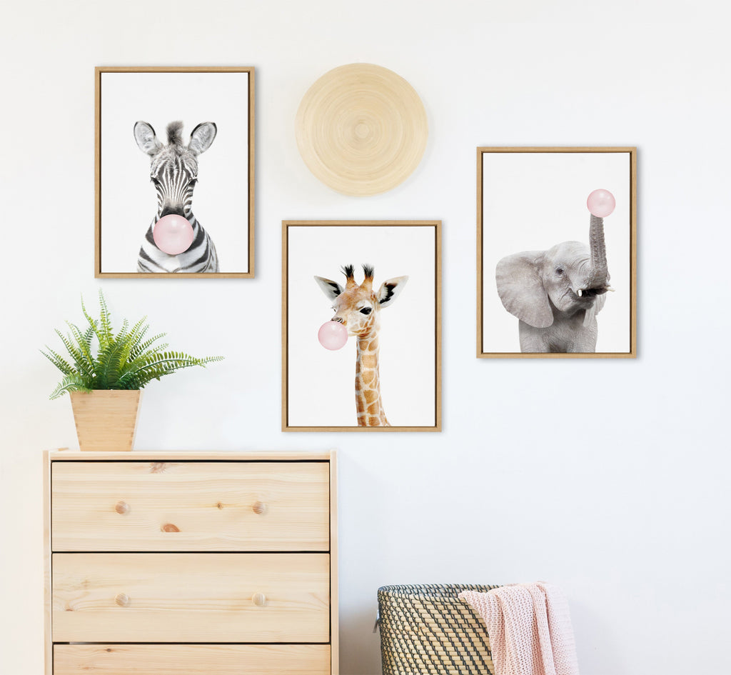 Sylvie Bubble Gum Elephant Framed Canvas by Amy Peterson Art Studio