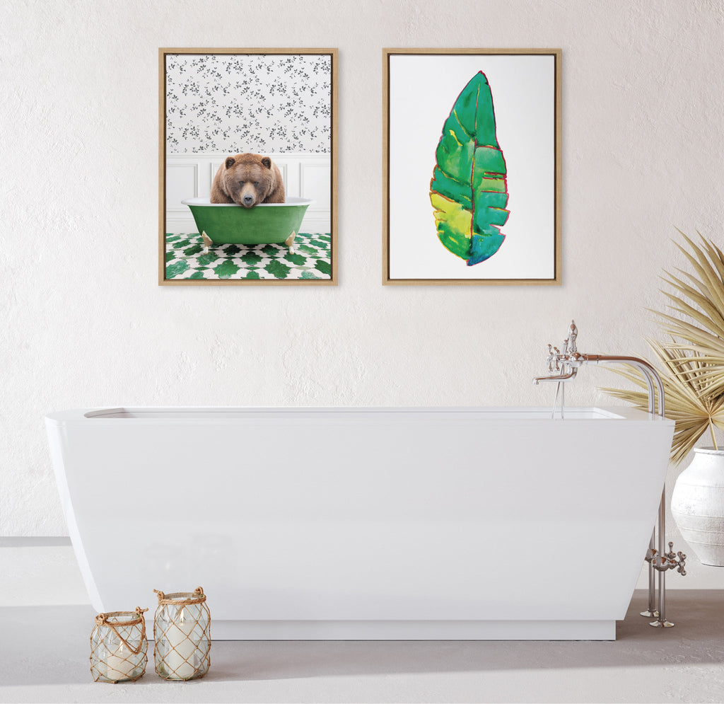 Sylvie Big Bear In Eclectic Green Bath Framed Canvas by Amy Peterson Art Studio