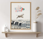 Sylvie Happy Elephant in Paris Framed Canvas by July Art Prints