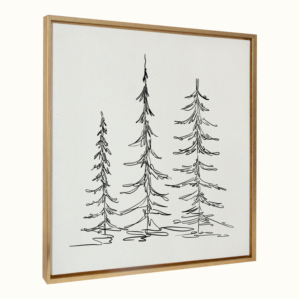 Sylvie Minimalist Evergreen Trees Sketch Framed Canvas by The Creative Bunch Studio