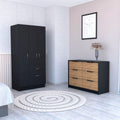 crete 2 Piece Bedroom Set, Armoire + Drawer Dresser, Black  Pine(D0102H2BcZW)
