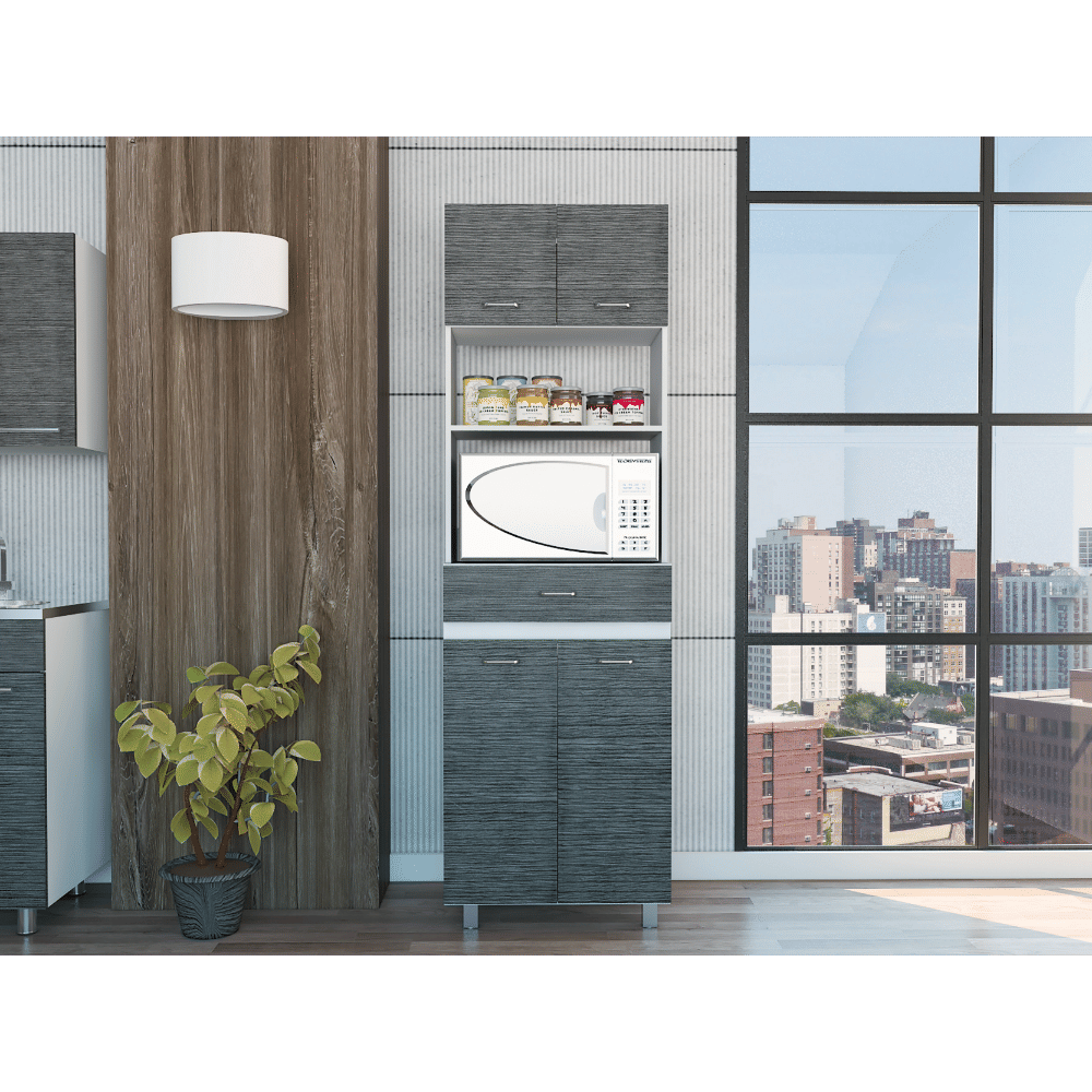 Auburn Microwave Pantry cabinet Two cabinets Two Open Shelves One Drawer(D0102H2R0AW)