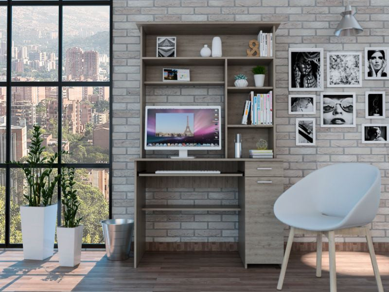 Weston Two Writing computer Desk Hutch Two Drawers Six Shelves(D0102H2R0VW)