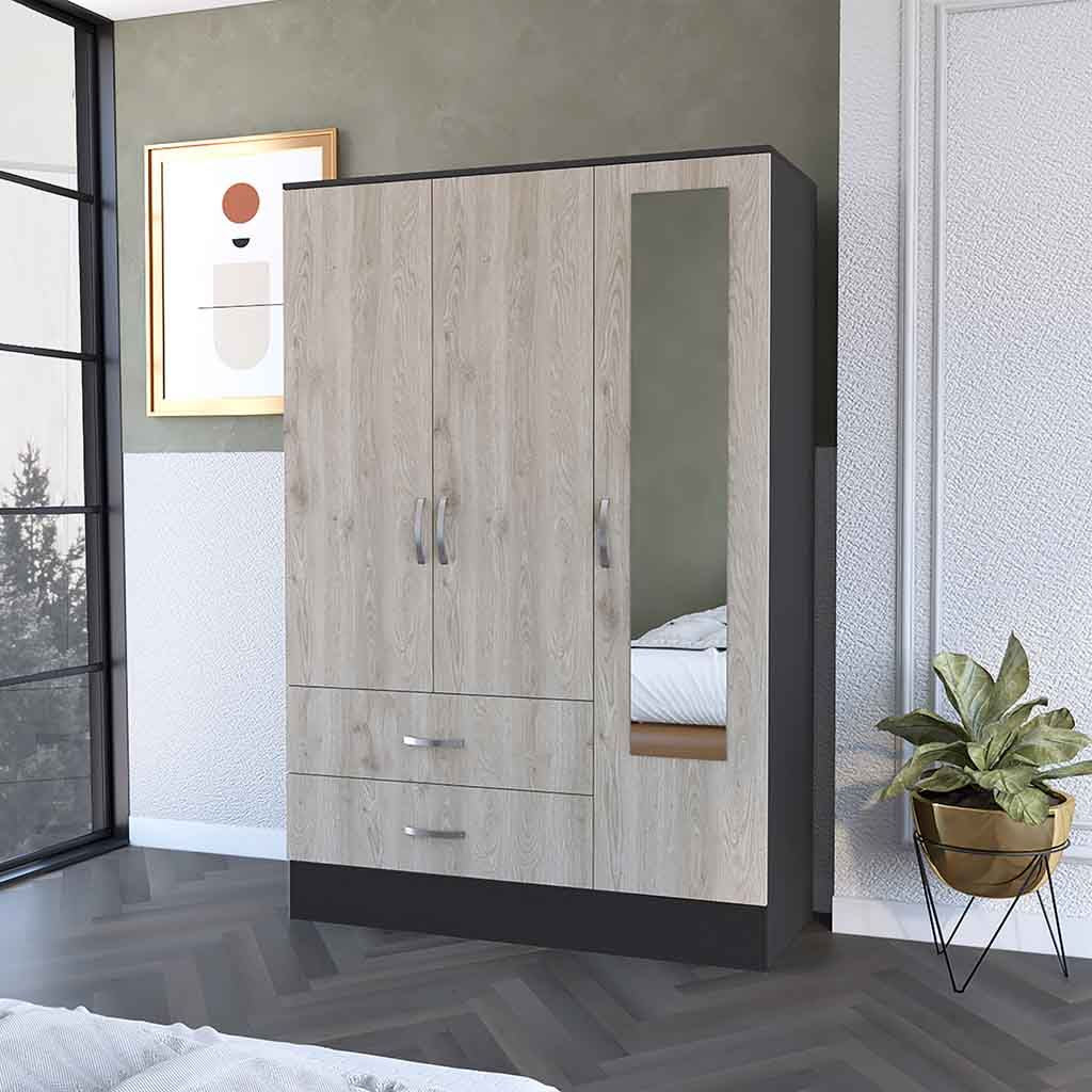 Florencia S Mirrored Armoire Two cabinets With Divisions Two Drawers(D0102H2RLD7)
