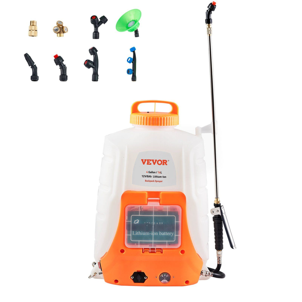 Vevor Battery Powered Backpack Sprayer ; 4 Gal Tank; 0-90 Psi Adjustable Pressure; Back Pack Sprayer With 8 Nozzles And 2 Wands;