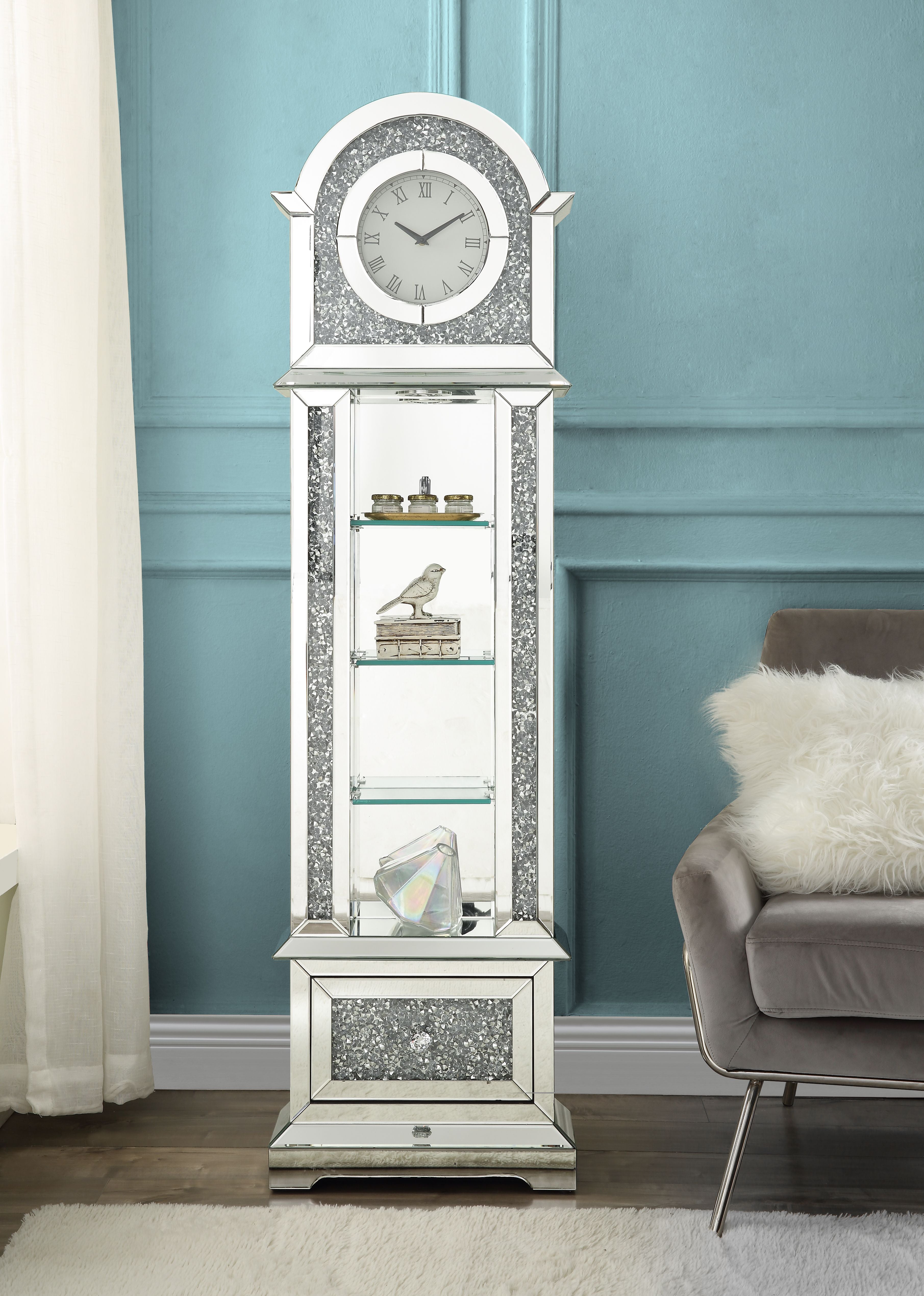 AcME Noralie gRANDFATHER cLOcK WLED Mirrored & Faux Diamonds Ac00352(D0102H596T6)