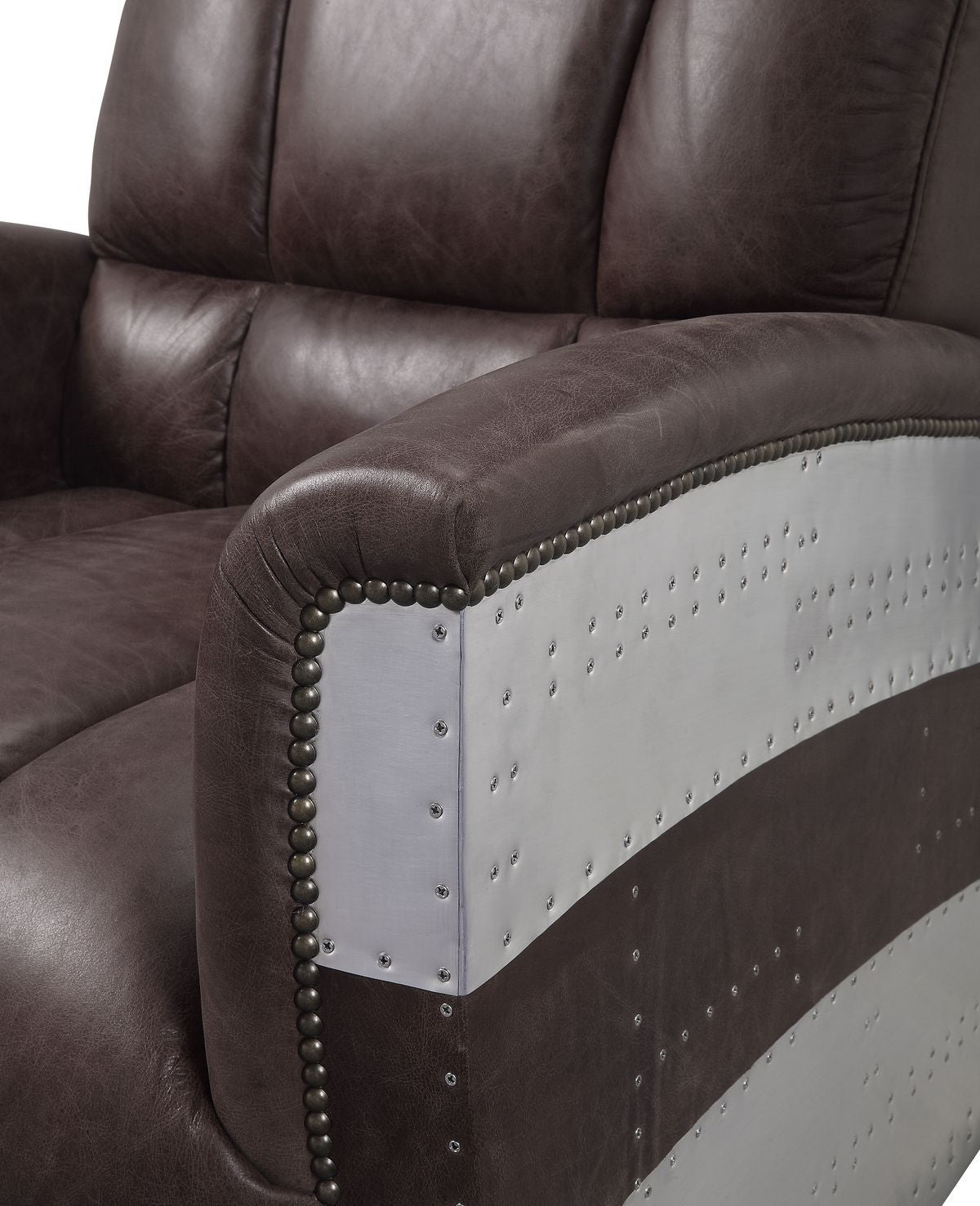 Acme Brancaster Top Grain Leather Accent Chair in Retro Brown and Aluminum