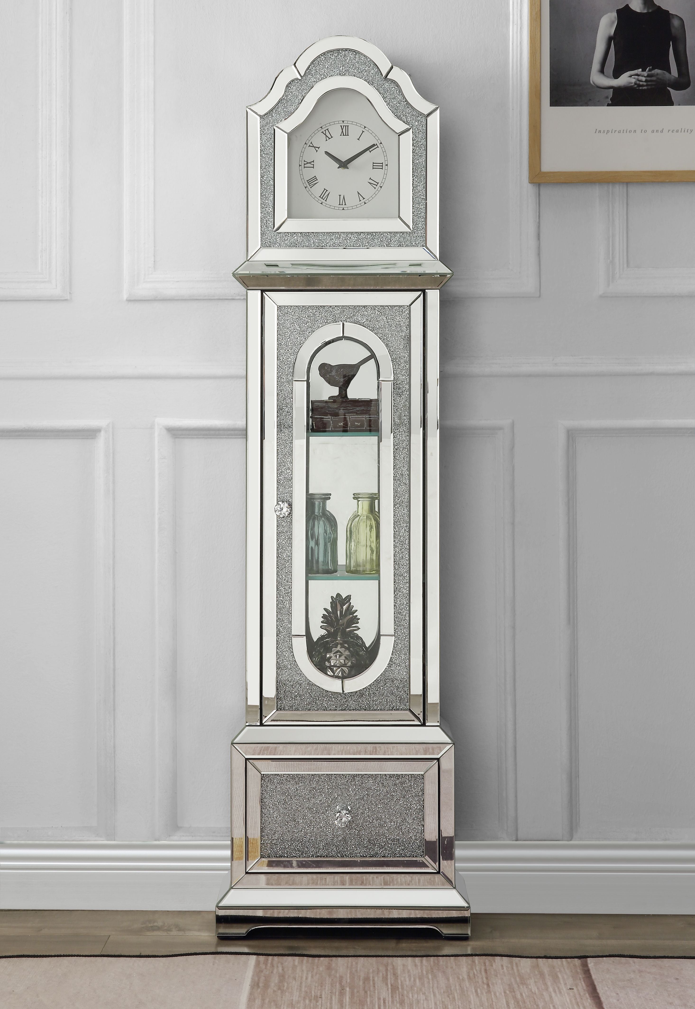 AcME Noralie gRANDFATHER cLOcK WLED Mirrored & Faux Diamonds Ac00347(D0102H59YST)
