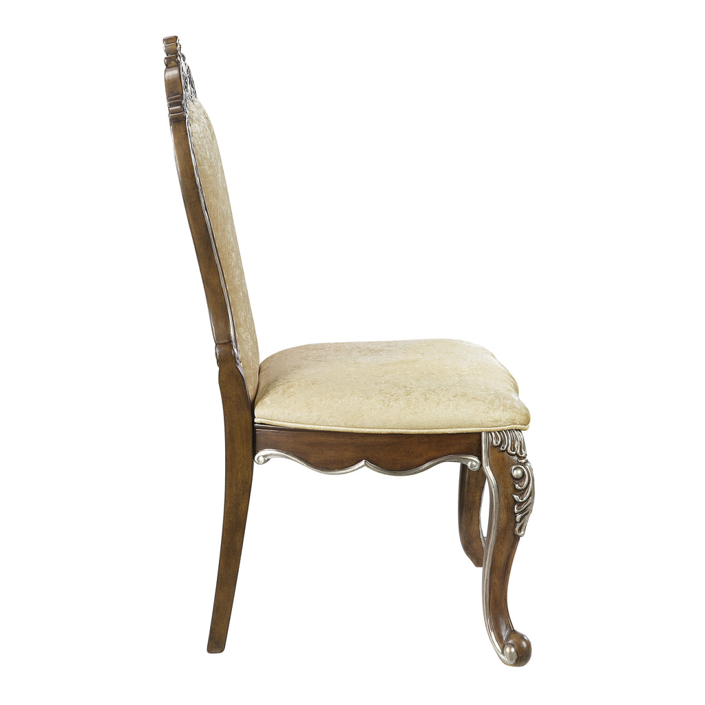 Acme Latisha Fabric Side Chair with Nailhead Trim in Antique Oak (Set of 2)