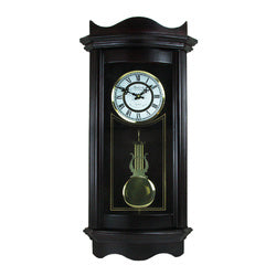 Bedford Clock Collection 25 Inch Chiming Pendulum Wall Clock in Weathered Chocolate Cherry Finish(D0102H5ICSV.)