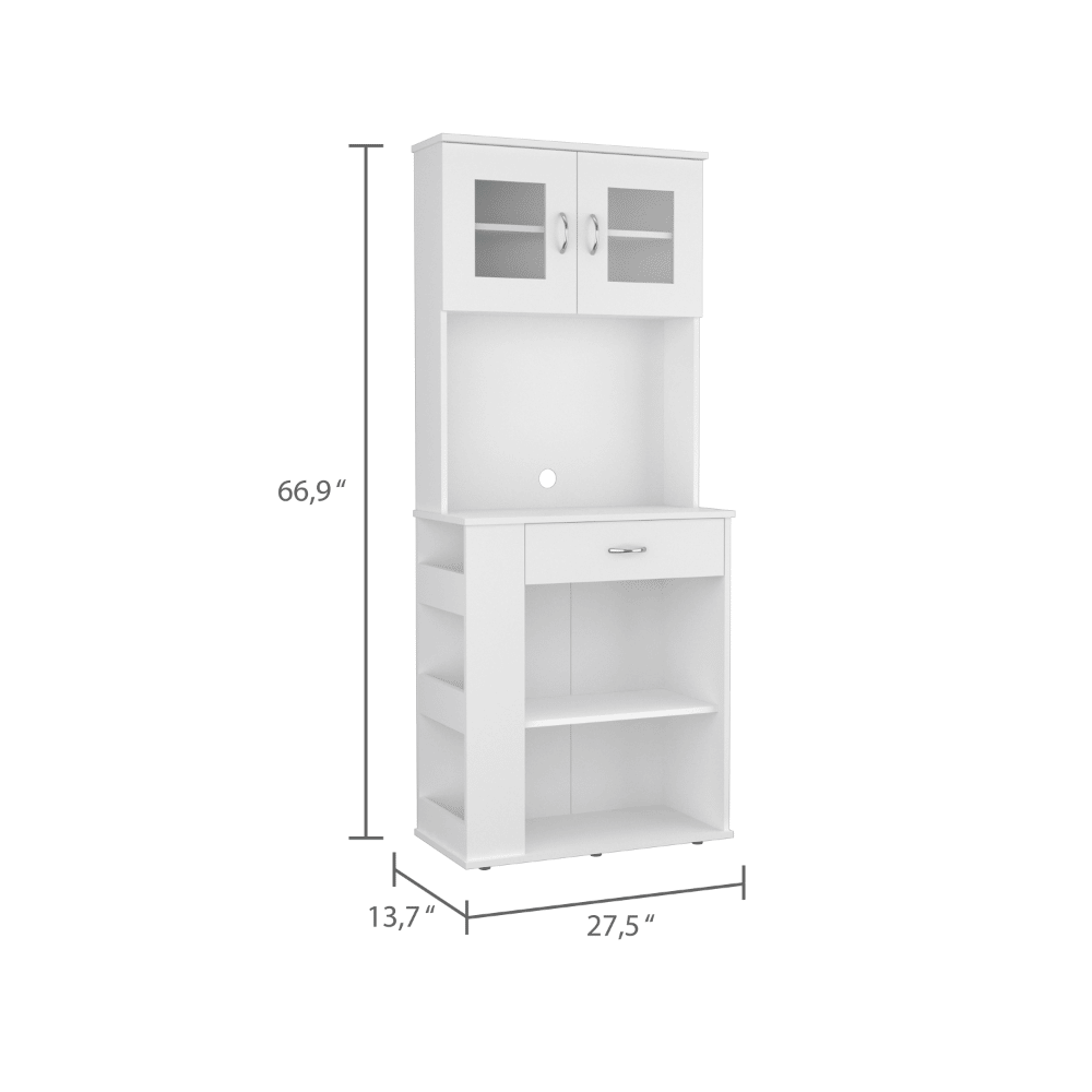 DEPOT E-SHOP Pantry Cabinet 67&quot; H, 2 Doors, 1 Drawer, 2 Open Storage Shelves, 2 Internal Shelves, 3 Open Side Storage Shelves, White