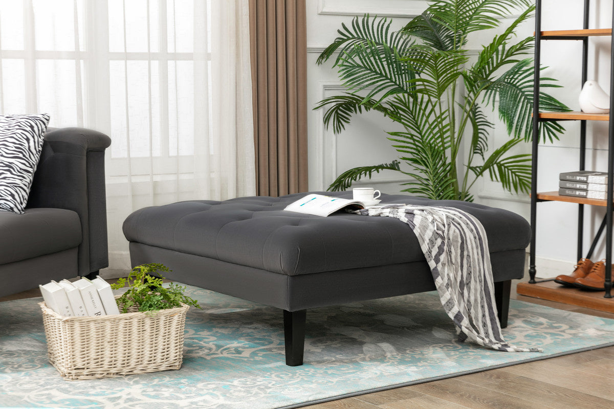 Mary Dark gray Velvet Tufted Ottoman(D0102H5LMg8)