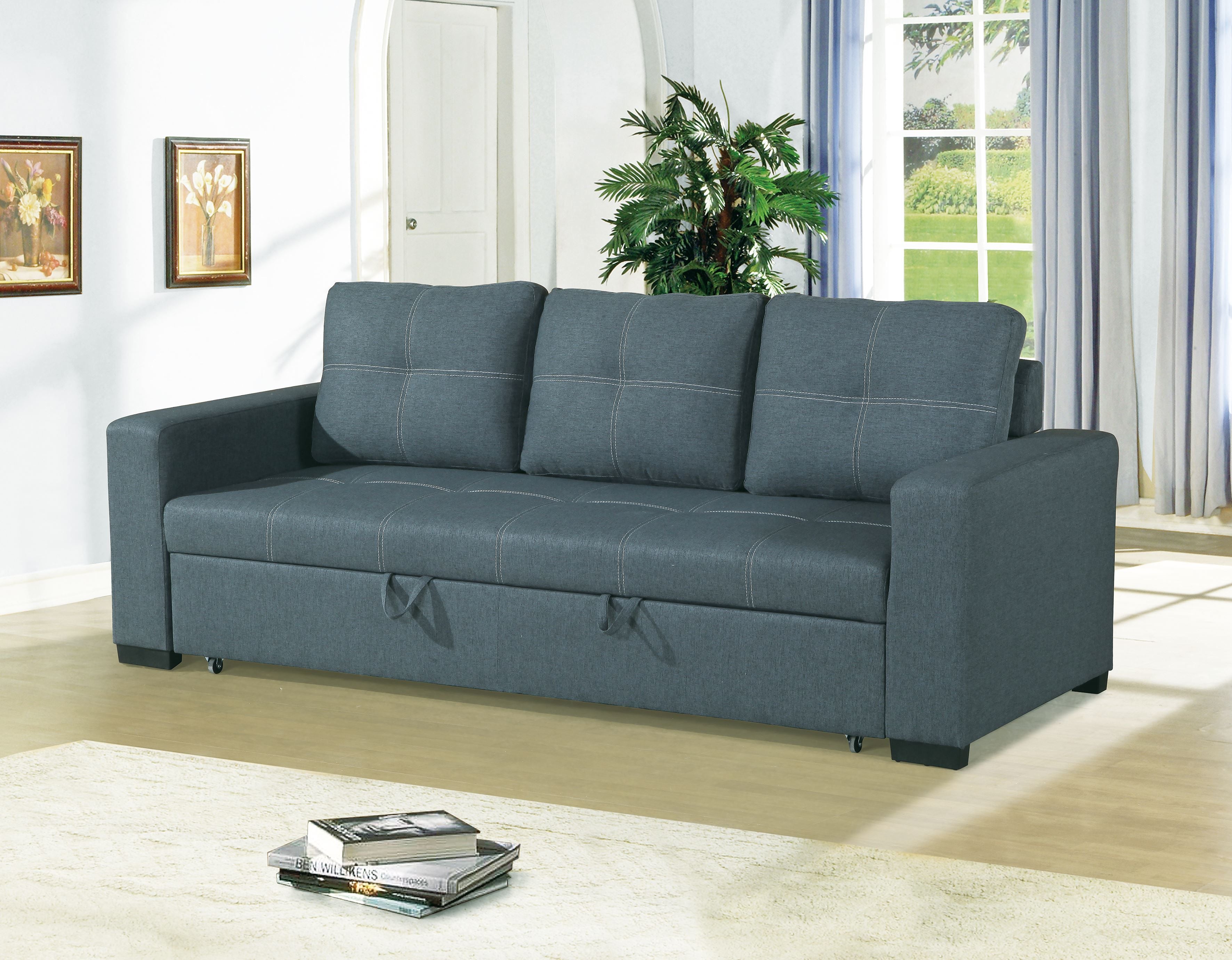 cONVERTIBLE SOFA in Black Faux Leather(D0102H5LNFJ)
