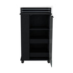 Lansing Bar Cart With Glass Door, 2-Side Shelves And Casters, Black